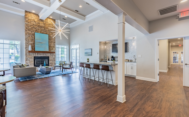 The Greens At Tryon Apartments in Raleigh NC Clubhouse Kitchen with Coffee Bar Event Space