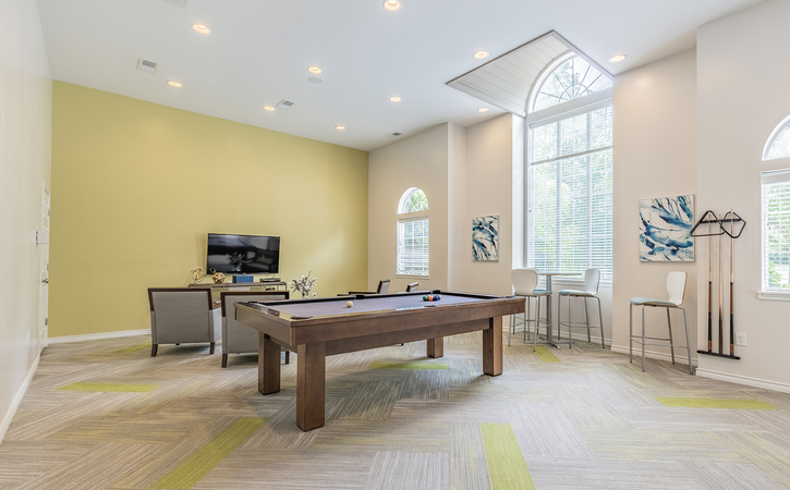 The Greens At Tryon Apartments in Raleigh NC Resident Clubhouse Billiard Table