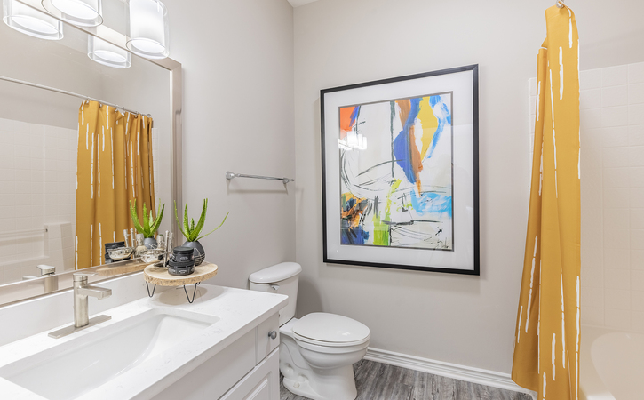 The Greens At Tryon Premium Apartments Raleigh NC Large Bathrooms Grey Laminate Flooring White Quartz Countertops