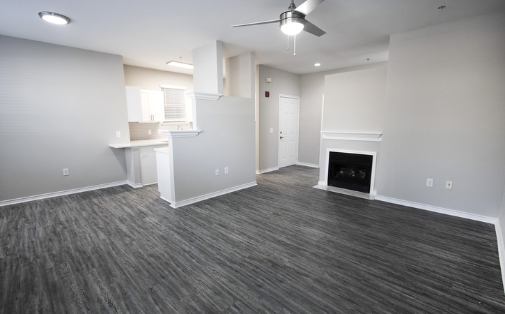 The Greens at Tryon Apartments Raleigh NC Platinum 1 Bedroom Floor Plan Living Room and Dining Area