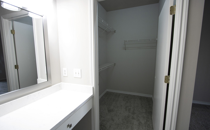 The Greens at Tryon Apartments Raleigh NC Platinum 1 Bedroom Floor Plan Vanity and Walk In Closet
